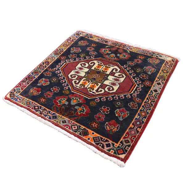 Poschti Qashqai rug (59 x 58 cm), multicolored with ornaments and a white border
