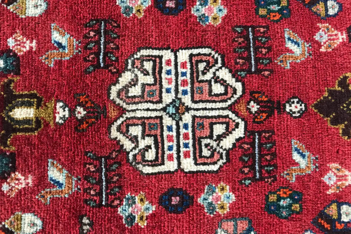 Close-up of the central motif: red carpet with a symmetrical medallion