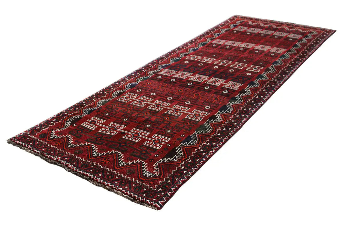 Qashqai runner, red flatweave with a geometric pattern and decorative border, 293x104 cm