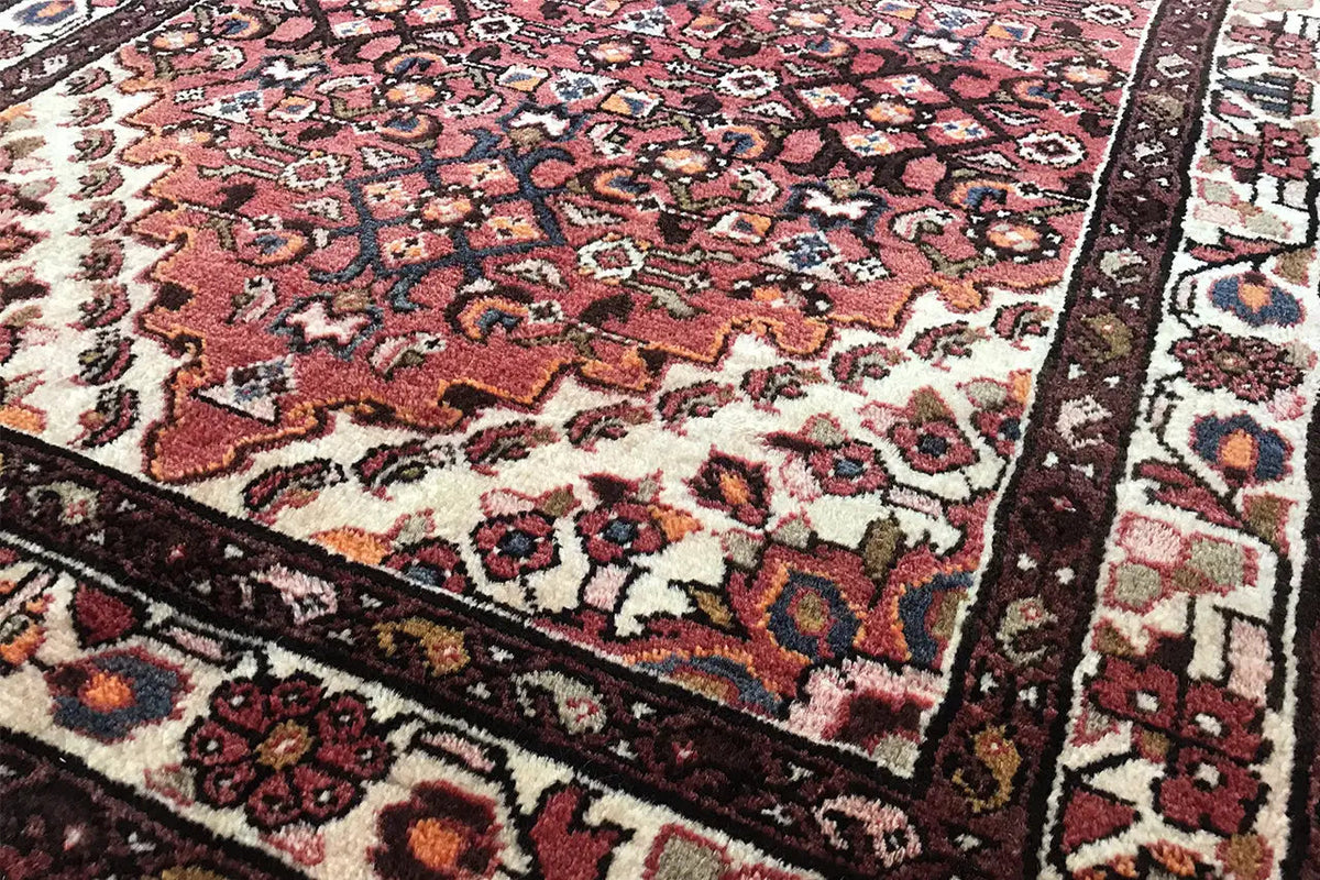 Hamadan runner close-up: ornate field with border strips