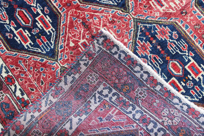 Detail of the oriental rug: textured border and fine diagonal patterns