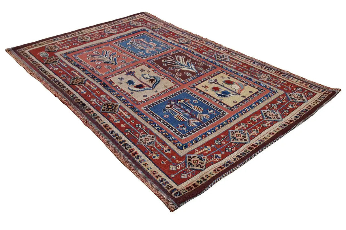 Soumak rug 117x97 cm with red and blue medallion oriental pattern