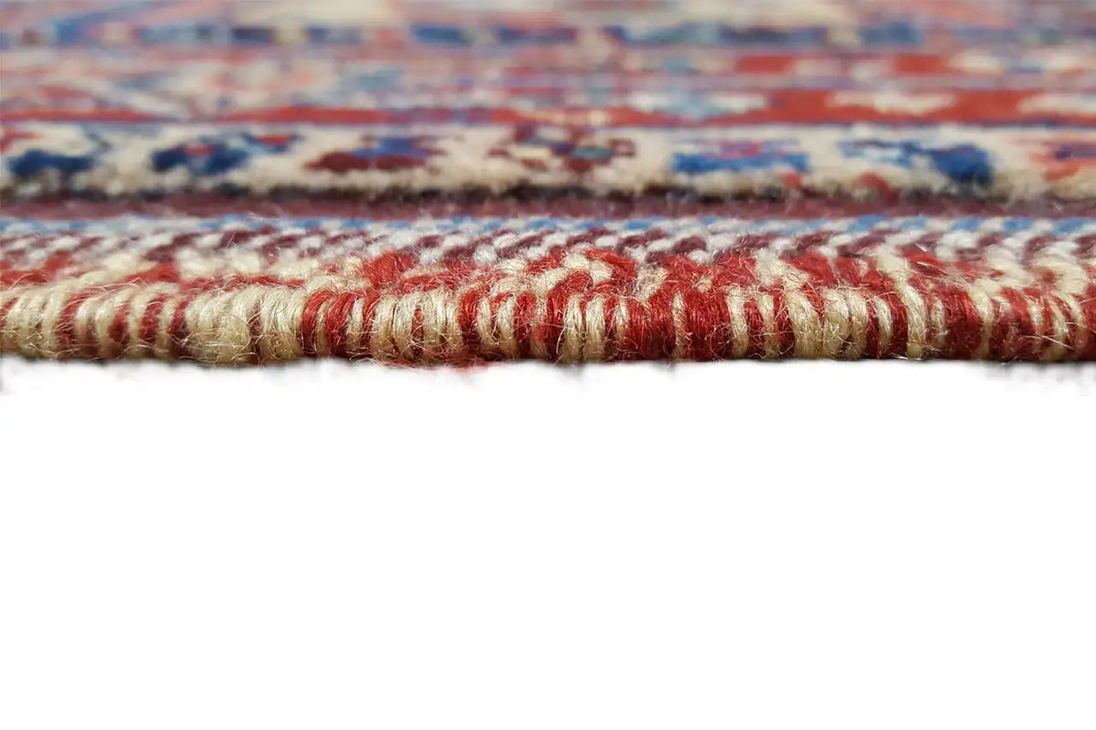 Soumakh rug edge with multicolored woven border and fringes