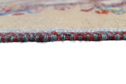 Soumak rug edge with multicolored decorative trim and tassel fringe