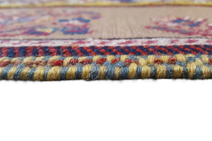 Soumak rug: bound carpet edge with a multicolored fringe roll