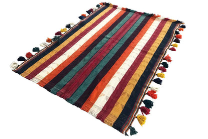 Jajim rug with multicolored stripes and colorful fringes, approx. 212x137 cm