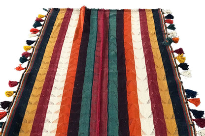 Jajim rug with vertical stripes and colorful fringes along the edge, approx. 212x137 cm