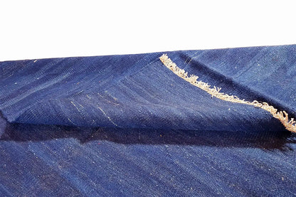 Blue kilim rug, selvedge with beige edging and fine grain pattern
