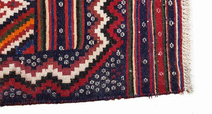 Kilim rug Kilim Sirjan 905428: Detail with fringe, zigzag, and stripe patterns