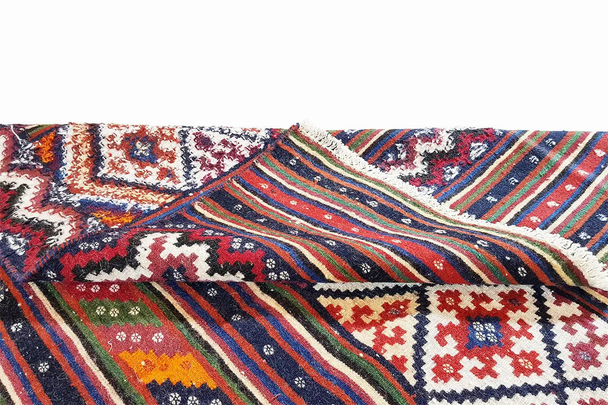 Kilim rug Kilim Sirjan 905428: colorful striped pattern with woven motifs