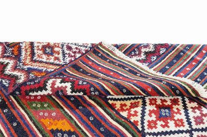 Kilim rug Kilim Sirjan 905428: colorful striped pattern with woven motifs