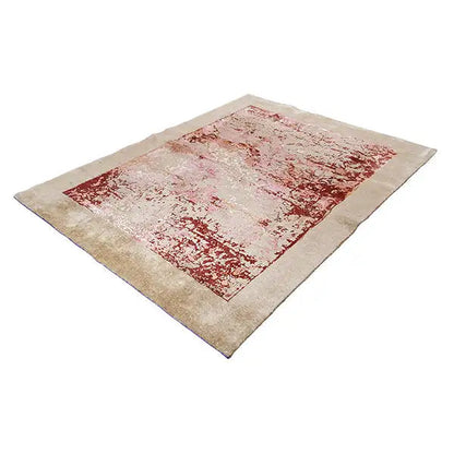 Rug with vintage abstract pattern: red/pink on a beige background, rectangular