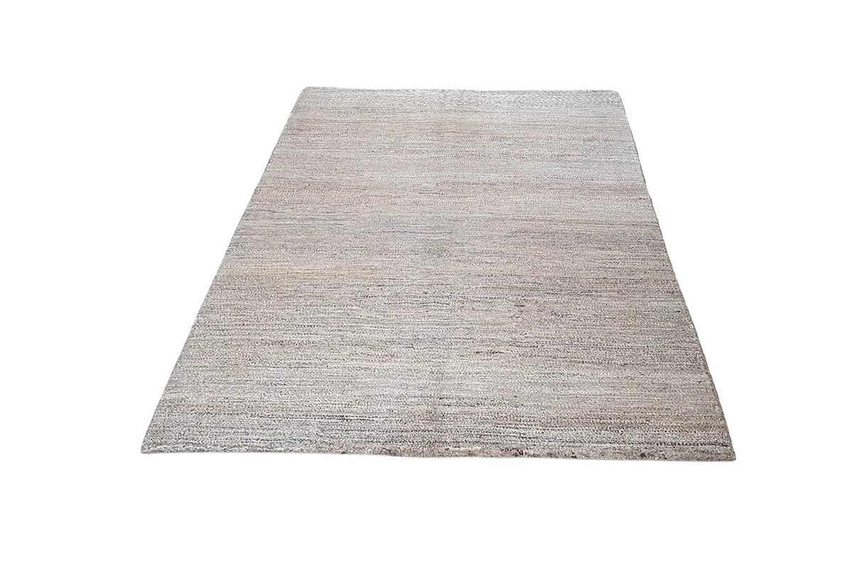 Gabbeh natural rug in light beige, broad linear design, edges with dense pile